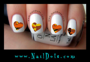 Orange Camo heart Nail Decals