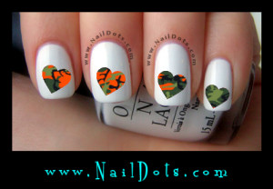 orange camo heart nail decals