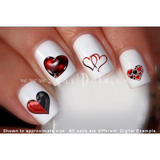 Red and Black Heart Nail Decals