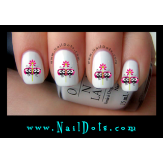 Pink Lady Bug with flower Nail Decals