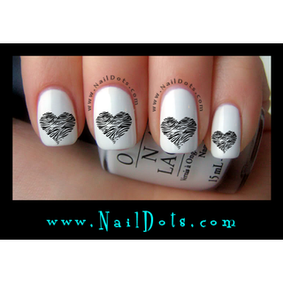 Zebra Heart Nail Decals - Set 2