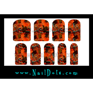 Orange Camo Tree Nail Wraps or Nail Tips