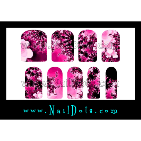 Crazy Pink Flower Nail Wraps or Nail Tips