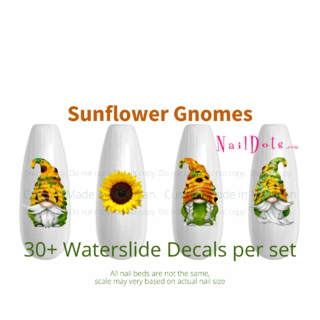 Sunflower Gnome Nail Decals - Green & Yellow