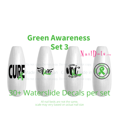 Green Awareness Ribbon Nail Decals Set 3