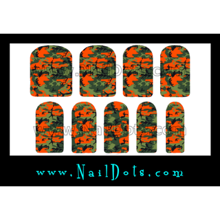 Orange and Green Camo Nail Wraps or Nail Tips