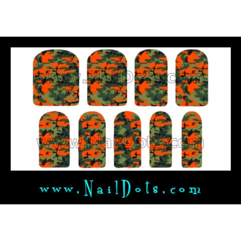Orange and Green Camo Nail Wraps or Nail Tips