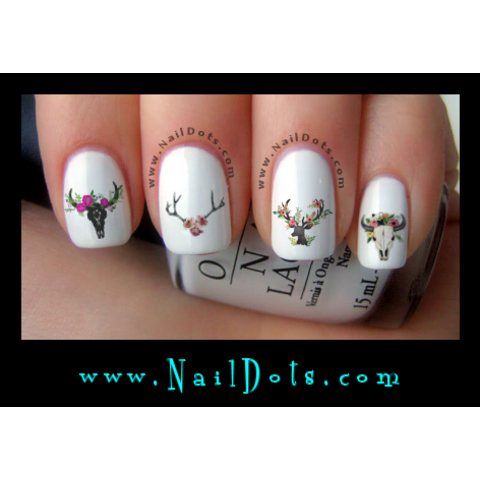Deer and Bull Skull Nail Decals