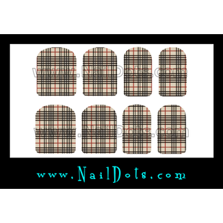 Beige Black Plaid Nail Wraps or Nail Tips