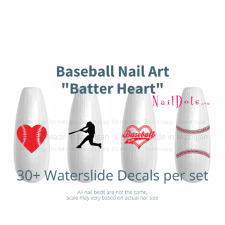 Baseball Nail Decals (heart batter set)