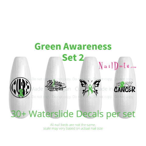 Green Awareness Ribbon Nail Decals Set 2