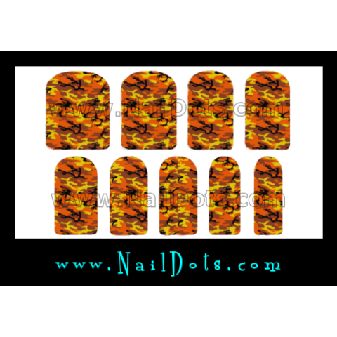 Orange Camo Nail Wraps or Tips