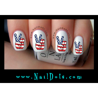 American Flag Peace Finger Nail Decals