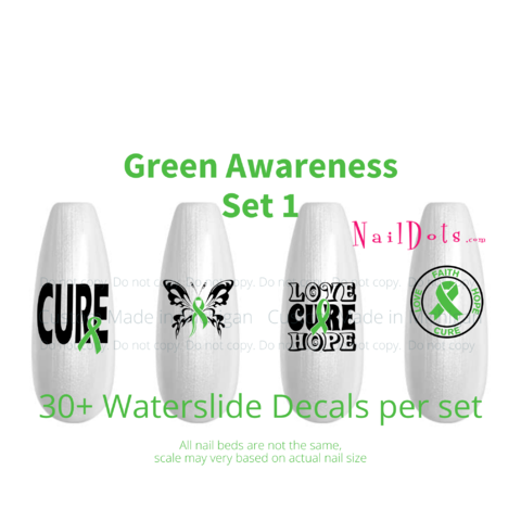 Green Awareness Ribbon Nail Decals Set 1