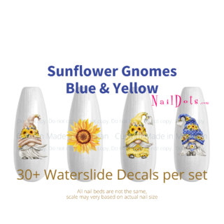Sunflower Gnome Nail Decals - Blue and Yellow