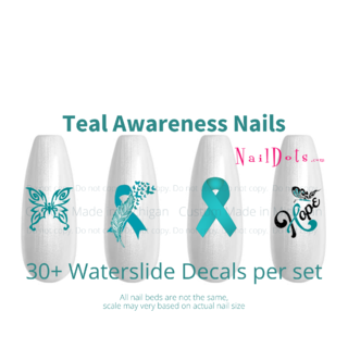 Teal Awareness Ribbon Nail Decals - Set 2